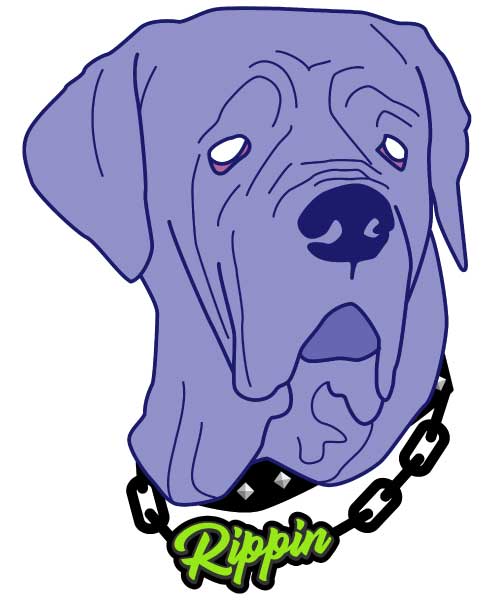 Purple dog illustration with RIPPIN chain necklace